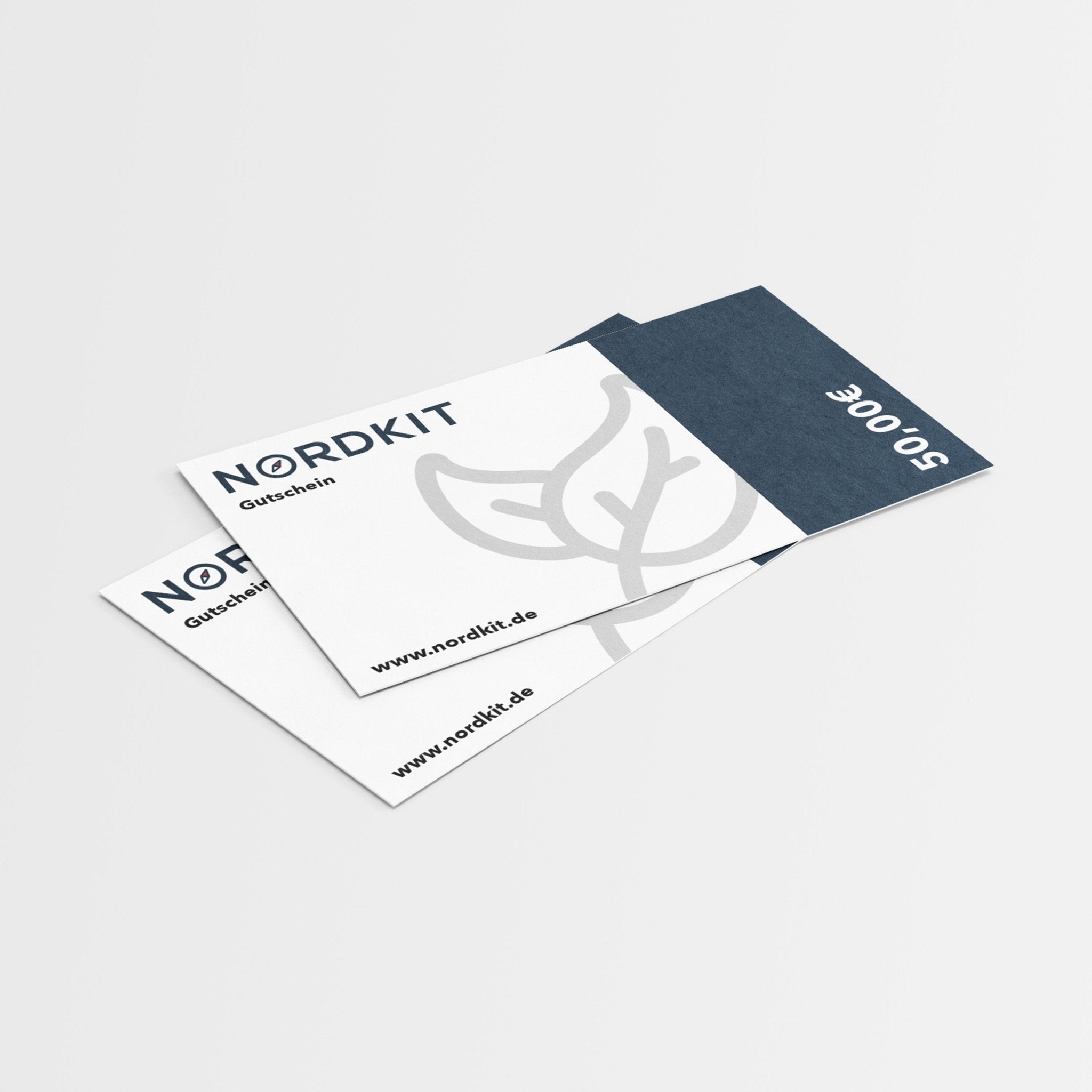 Nordkit Geschenkgutschein im Wert von 50 Euro mit Nordkit-Logo und minimalistischem Design